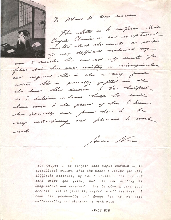 Anais Nin Letter